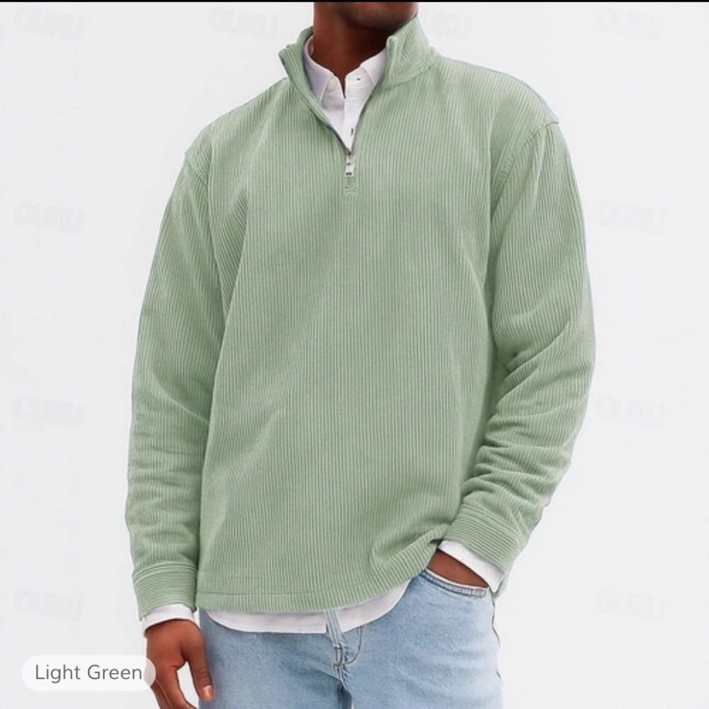 Men's Light Sage 1/4 Zip Corduroy Pullover Sweater